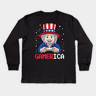 4th of July Uncle Sam Video Gamer Kids Long Sleeve T-Shirt